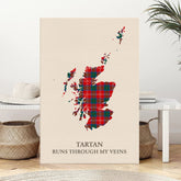 Clan Chisholm Ancient Tartan Scotland Map Canvas “Tartan Runs Through My Veins” Wall Art BM54
